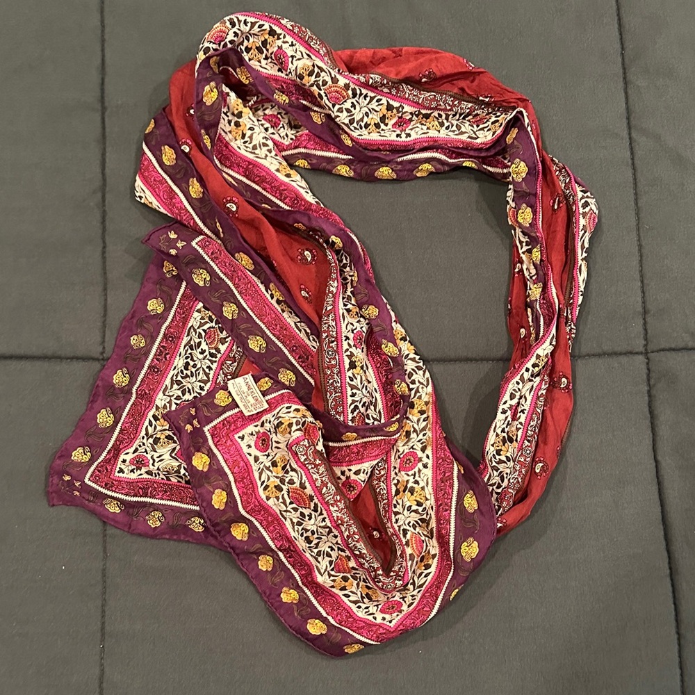 Anne Klein Elegant Silk Red and Purple Floral Scarf 53"